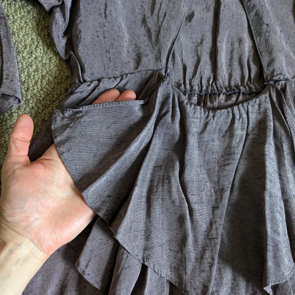 Vintage metallic-like purple mini dress with flattering hip skirt, size M - Picture 6 of 15
